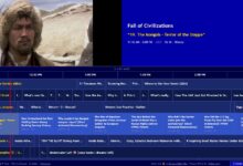 A retro-looking channel guide playing a documentary